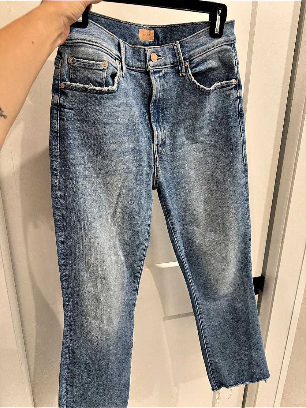 MOTHER The Insider Crop Step Fray Straight Leg Blue Waist 31